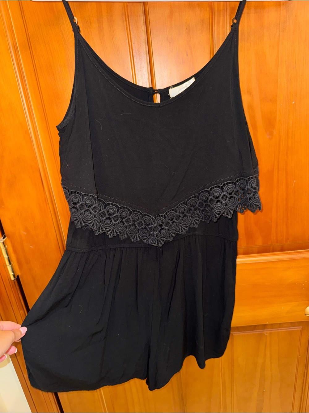Garage Black Lace-Trim Spaghetti Strap Romper